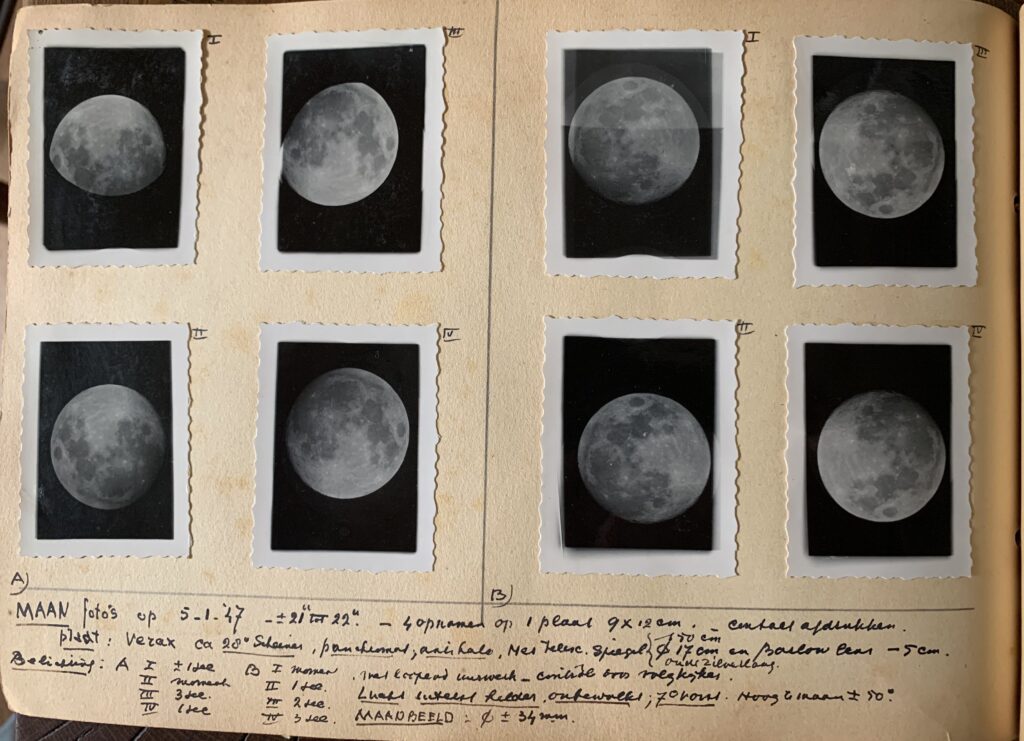 Foto Jan Thate met afbeeldingen van de maan genomen met eigen sterrenkijker